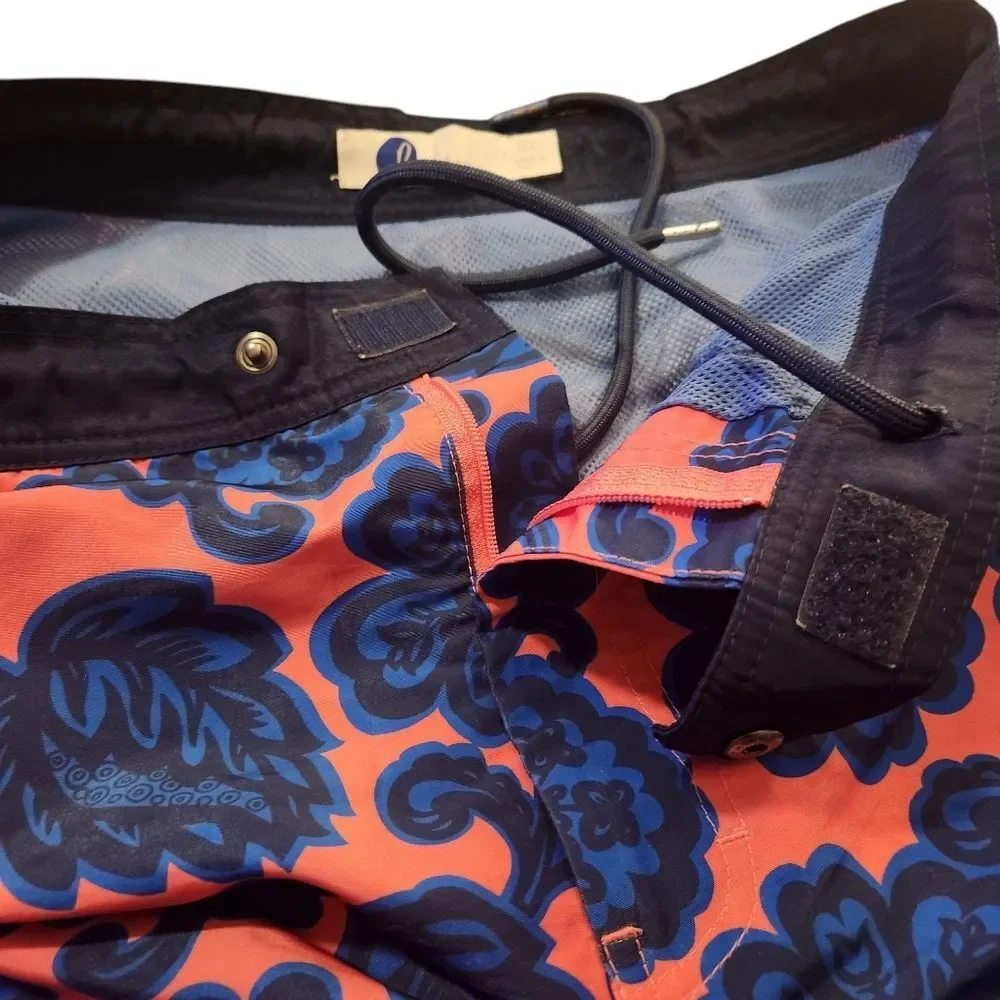 Boden Men's Size 32 Pink Blue Floral Swim Trunks Board Shorts Aloha Beach Pool